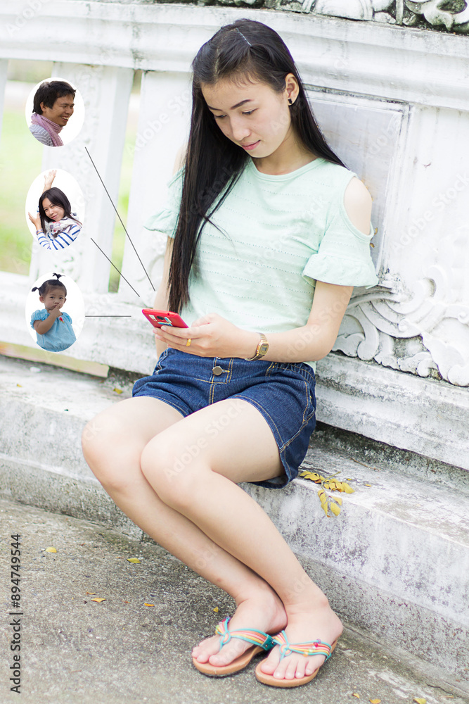 asian woman with social network of friends and clients asian woman with social network of friends and clients