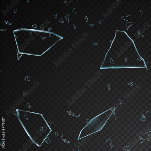 Vector glass shards on an isolated transparent background. Broken glass png, fragments png. Crack, pieces of glass PNG
