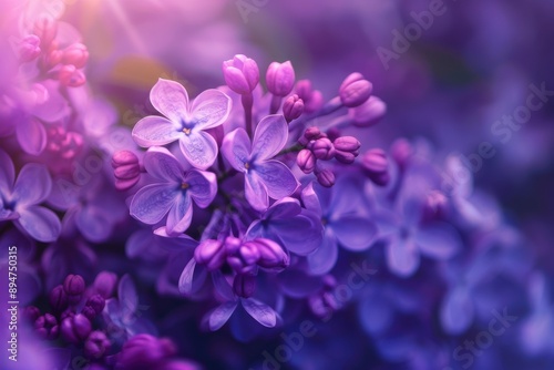 Lilac Flowers Blossom in Garden. Beautiful Spring Floral Background photo