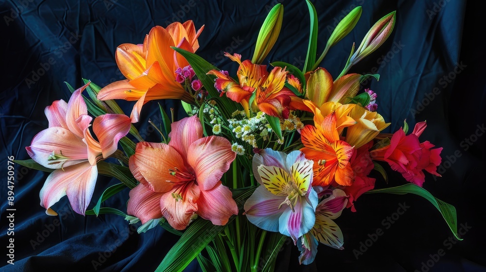 Vibrant floral bunch on dark backdrop