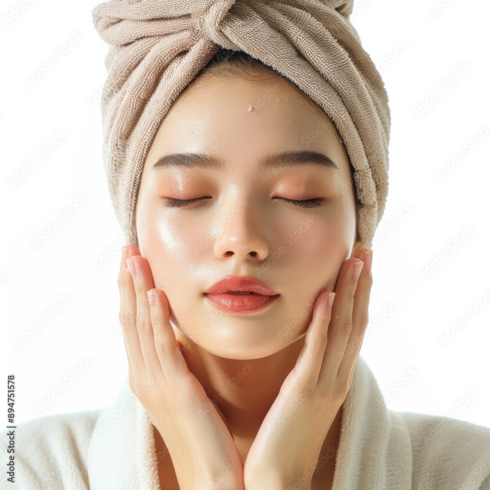 Serene Japanese Woman Embracing Beauty with Spa Treatment Serene Japanese Woman Embracing Beauty with Spa Treatment