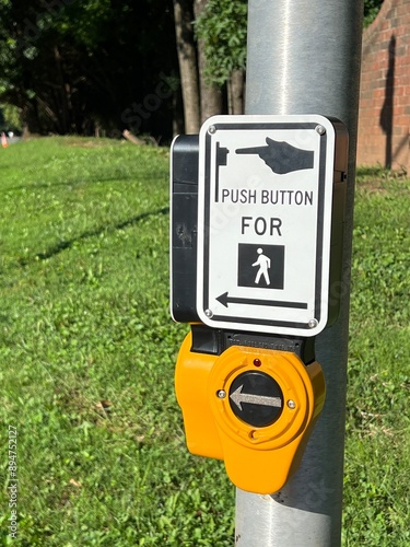 Push button for walk sign with a shallow depth of field