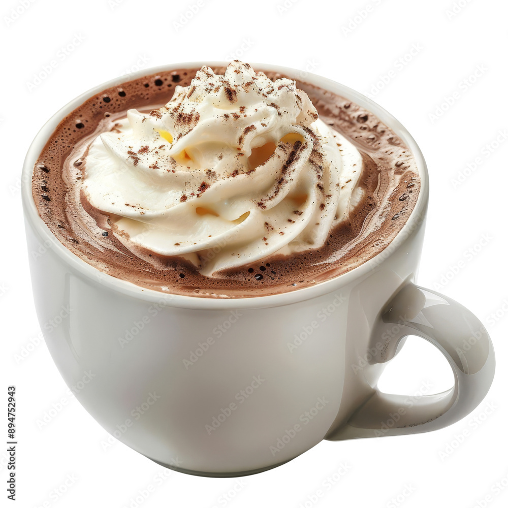 Delicious hot chocolate with whipped cream in a white ceramic mug, perfect for cozy winter days. Delicious hot chocolate with whipped cream in a white ceramic mug, perfect for cozy winter days.