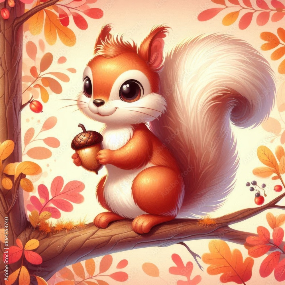 Fototapeta premium squirrel with nut with the autumn background