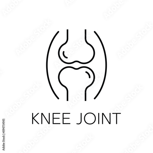 Human knee bone joint line icon. Anatomy leg skeleton linear pictogram. arthritis, osteoporosis illness of bone joint outline icon. Orthopedic health. Vector Illustration.