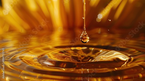 Golden drop of sunflower oil, captured in mid-air, highlighting its purity and richness.