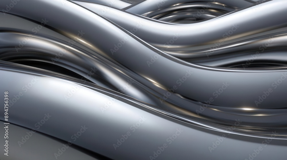 3D room with metallic textures and smooth curves, abstract background, sleek and sophisticated