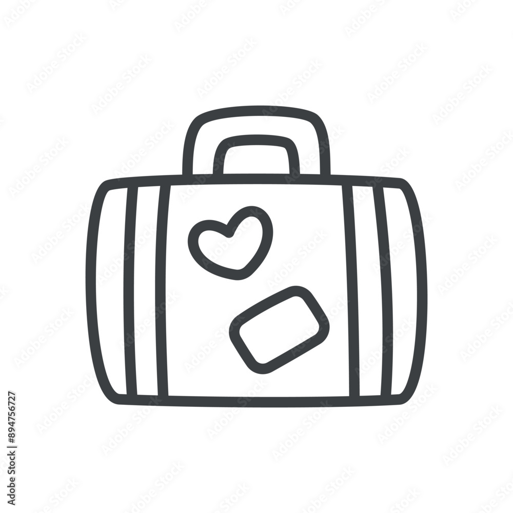 Cute suitcase icon. Hand drawn monochrome illustration of a retro leather briefcase isolated on a white background. Travel concept. Vector 10 EPS. Cute suitcase icon. Hand drawn monochrome illustration of a retro leather briefcase isolated on a white background. Travel concept. Vector 10 EPS.