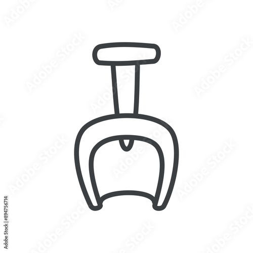 Cute kid shovel icon. Hand drawn monochrome illustration of a sandbox plastic scoop isolated on a white background. Kawaii sticker. Vector 10 EPS.