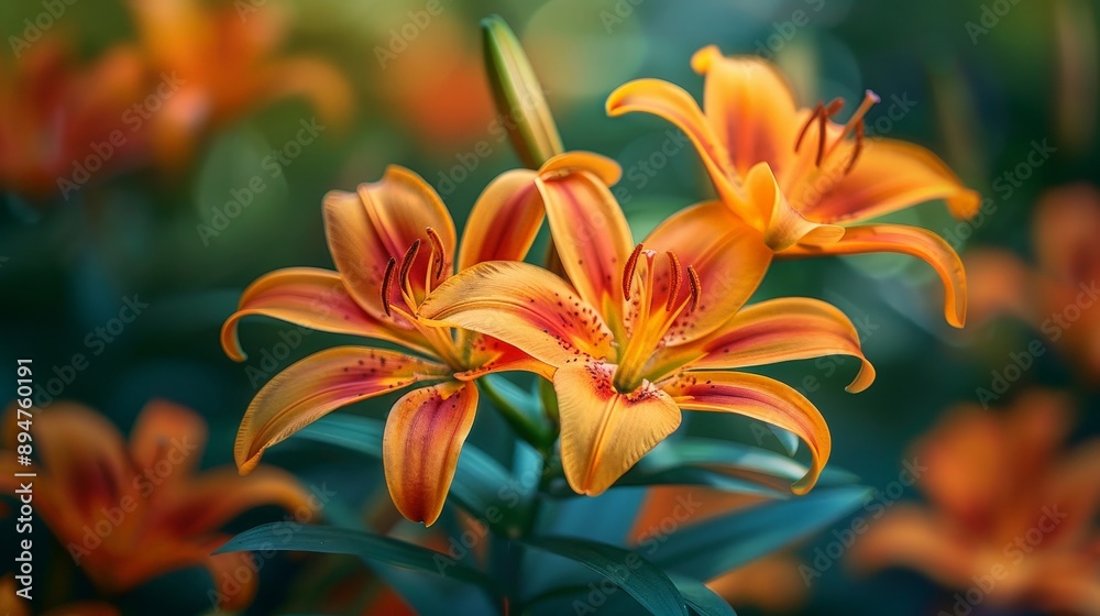 Vibrant Flame Lilies in Full Bloom: Captivating Colors and Textures with Dynamic Compositions and Realistic Depth of Field Vibrant Flame Lilies in Full Bloom: Captivating Colors and Textures with Dynamic Compositions and Realistic Depth of Field