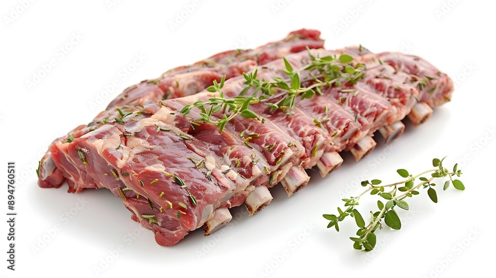 Freshly Cut Pork Ribs on White Background with Marbling Texture Freshly Cut Pork Ribs on White Background with Marbling Texture