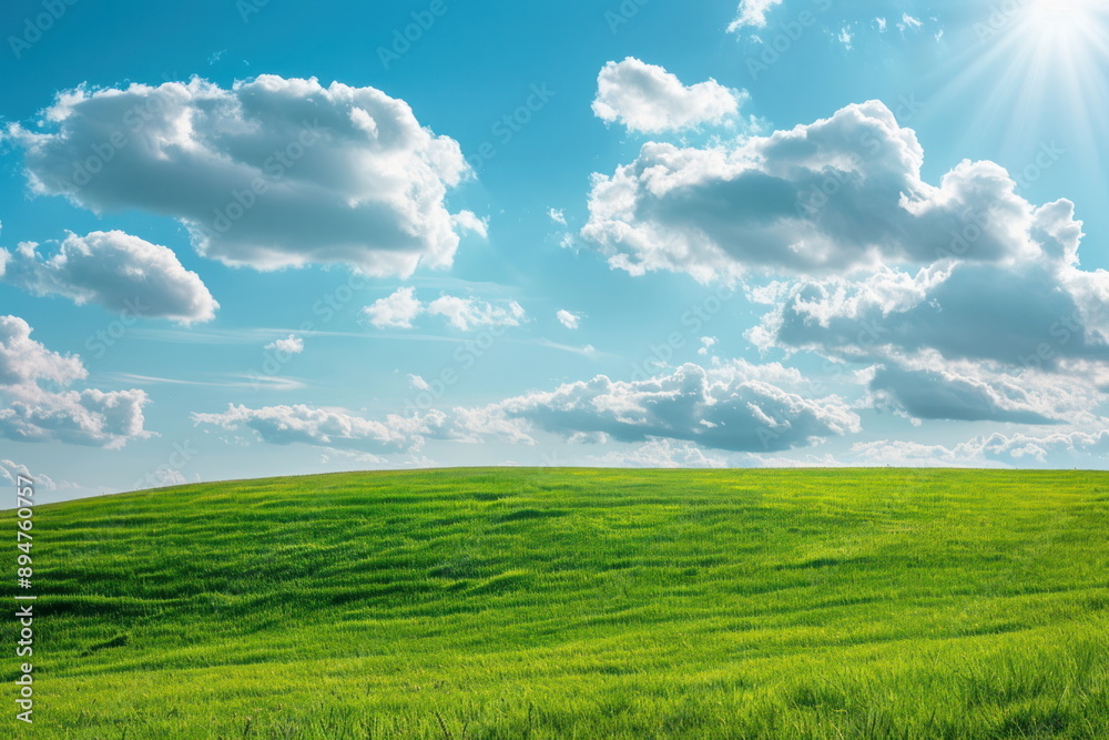 Smooth meadow on the hill with blue sky, beautiful landscape