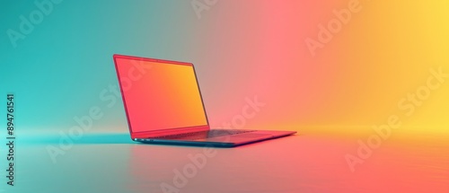 A minimalistic 3D illustration of a laptop icon, symbolizing digital business and technology. The design features clean lines and smooth gradients, creating a sleek and modern look. The background is photo