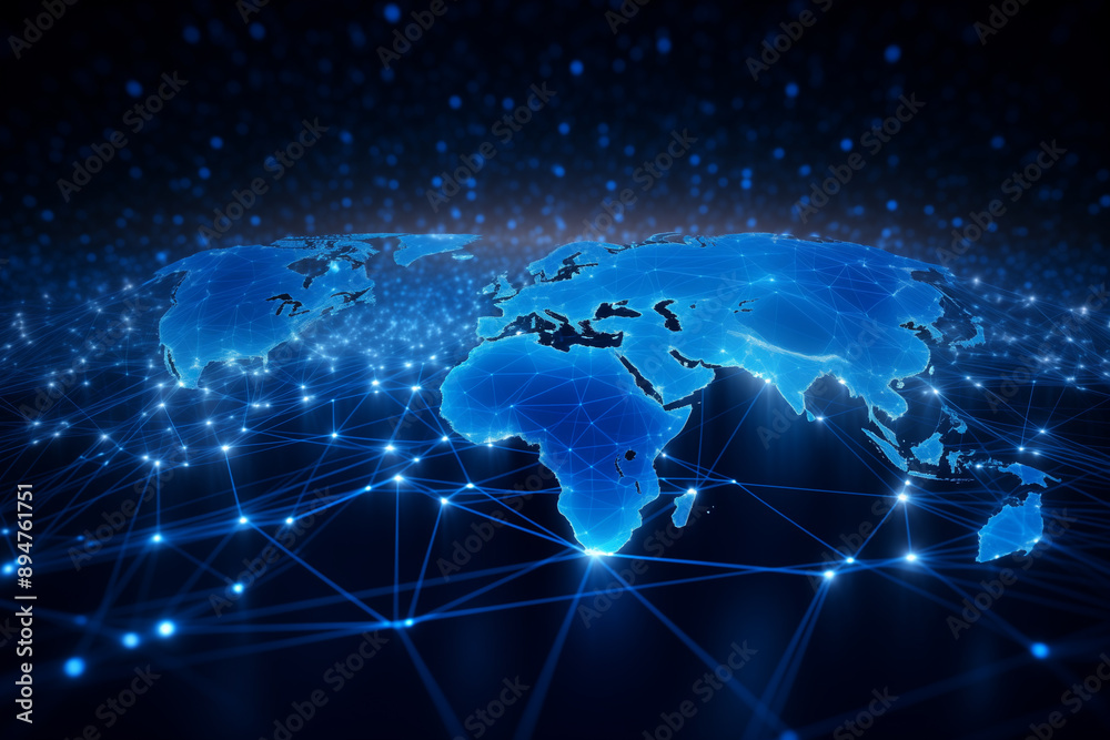 Fototapeta premium Abstract technology earth digital line electronic network data innovation concept background.