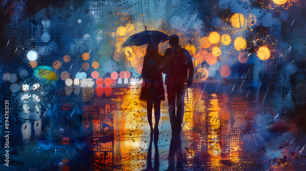 Couple in Love Walking in the Rain: A romantic scene of a couple ...