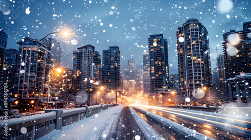 Urban skyline covered in a blanket of snow, captured with raw, authentic v6 style technique. © Szalai