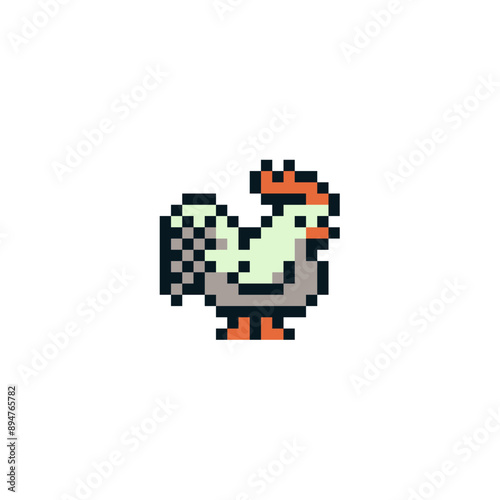 Rooster. Cartoon icon for children's mobile applications, book illustration. Isolated vector illustration. Game assets. Pixel art 80s style.