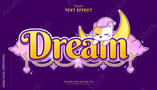 decorative dream cat editable text effect vector design
