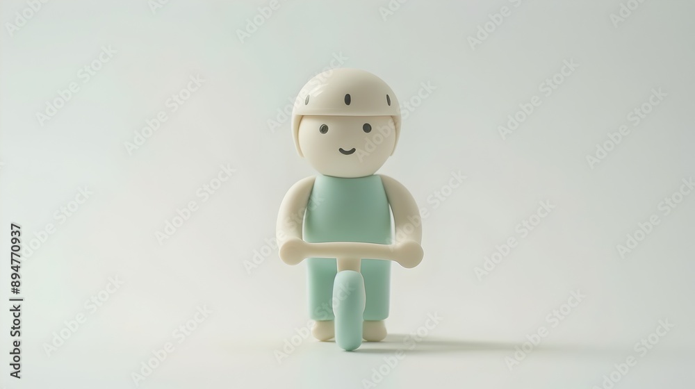 3D Clay Cyclist with Helmet on White Background in Muted Pastel Colors 3D Clay Cyclist with Helmet on White Background in Muted Pastel Colors