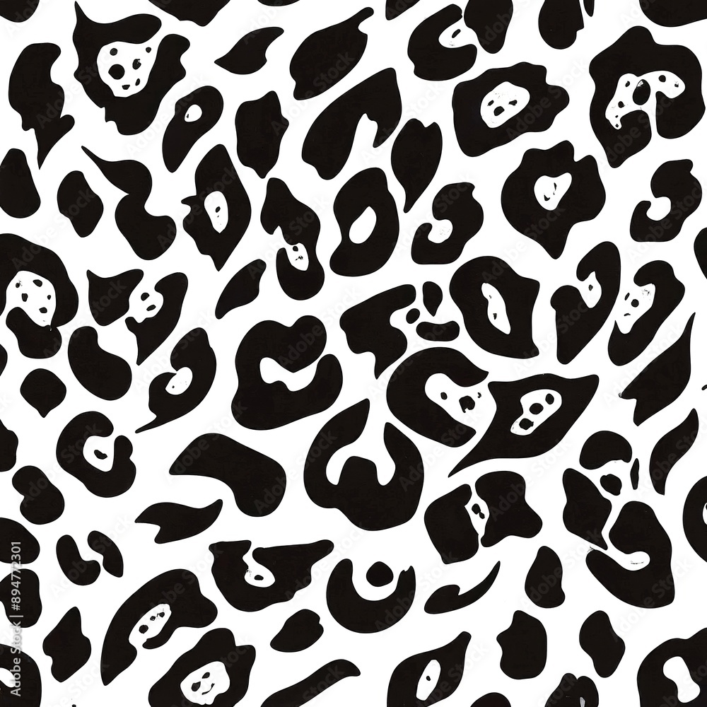 Fototapeta premium Black and white leopard seamless pattern background illustration