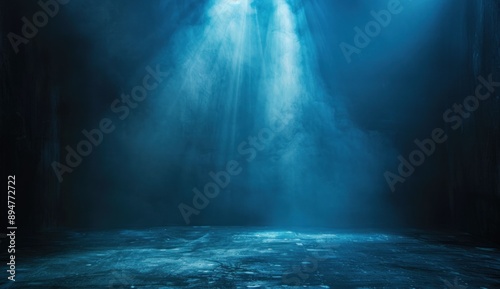 Blue Spotlight Background with Fog and Dark Floor