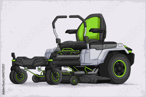 Hand drawn small electric riding Lawn Mowers machine, green Lawn tractor or zero turn mowers vehicle