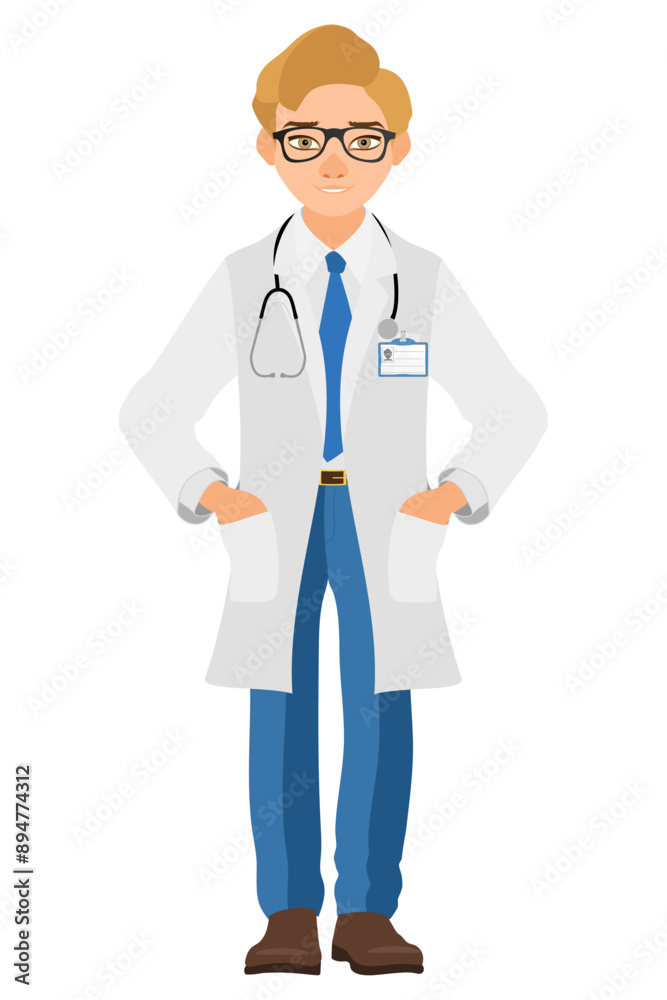 doctor in a robe, uniform, work clothes flat style vector illustration isolated on white background doctor in a robe, uniform, work clothes flat style vector illustration isolated on white background