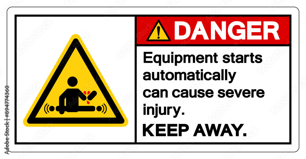 Danger Equipment Starts Automatically Can Cause Severe Injury Symbol Sign ,Vector Illustration, Isolate On White Background Label. EPS10 Danger Equipment Starts Automatically Can Cause Severe Injury Symbol Sign ,Vector Illustration, Isolate On White Background Label. EPS10