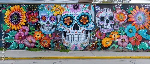 Colorful Day of the Dead Skull Mural