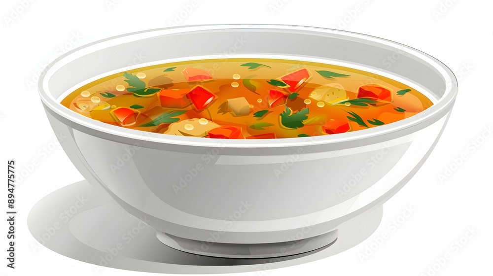 Vibrant Vegetable Soup Dish Isolated on Plain White Background Vibrant Vegetable Soup Dish Isolated on Plain White Background