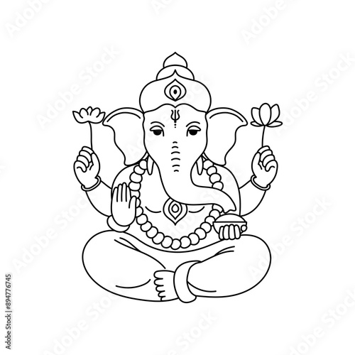 Line art illustration of Lord Ganpati for Ganesh Chaturthi festival in India
