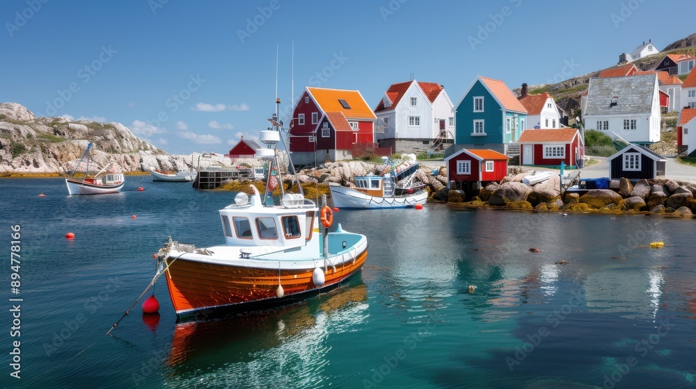 A vibrant coastal town with colorful houses and docks lined with boats in a clear turquoise bay, surrounded by rocky landscapes and bathed in warm, sunny light. A vibrant coastal town with colorful houses and docks lined with boats in a clear turquoise bay, surrounded by rocky landscapes and bathed in warm, sunny light.