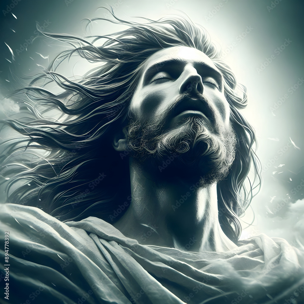 Fototapeta premium Ascension of Jesus. Divine face image