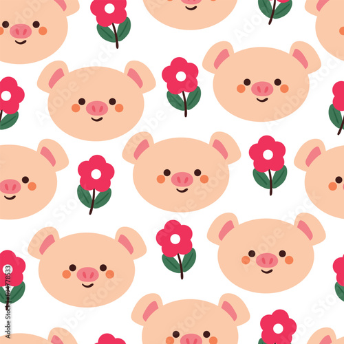 seamless pattern cartoon pig and flower. cute wallpaper for textile, gift wrap paper