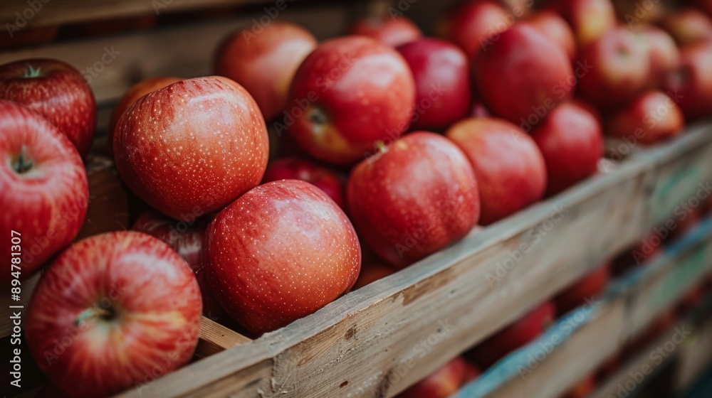 Fresh Apples Displayed in Rustic Wooden Crates Fresh Apples Displayed in Rustic Wooden Crates