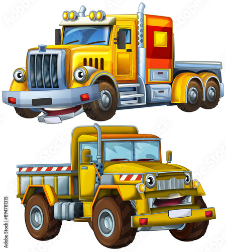 cartoon scene with heavy duty car truck transportation vehicle for construction site isolated illustration for children