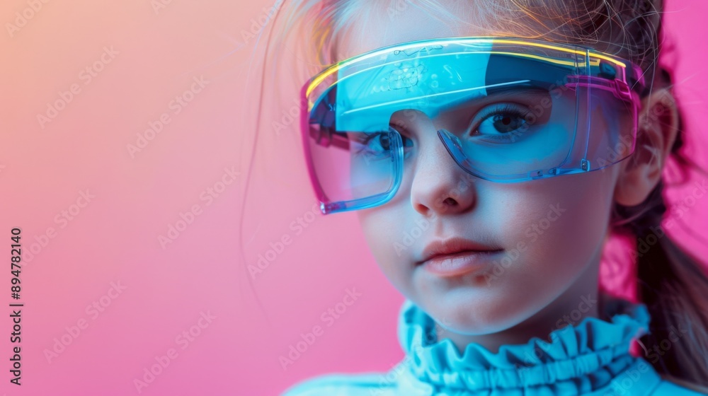 Futuristic Child Wearing Neon Glasses Futuristic Child Wearing Neon Glasses