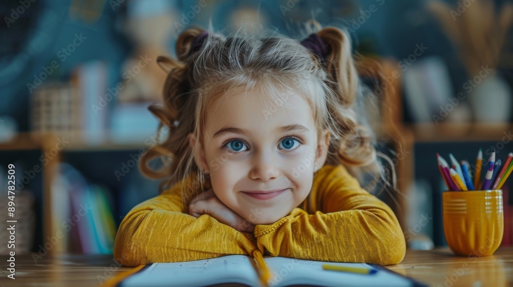 Smiling Child Studying Smiling Child Studying
