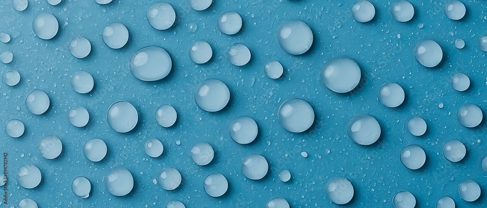 Water drops on blue background close up. Water drops on blue background close up.