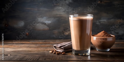 Whey protein shake with chocolate flavor AI-Created Content photo