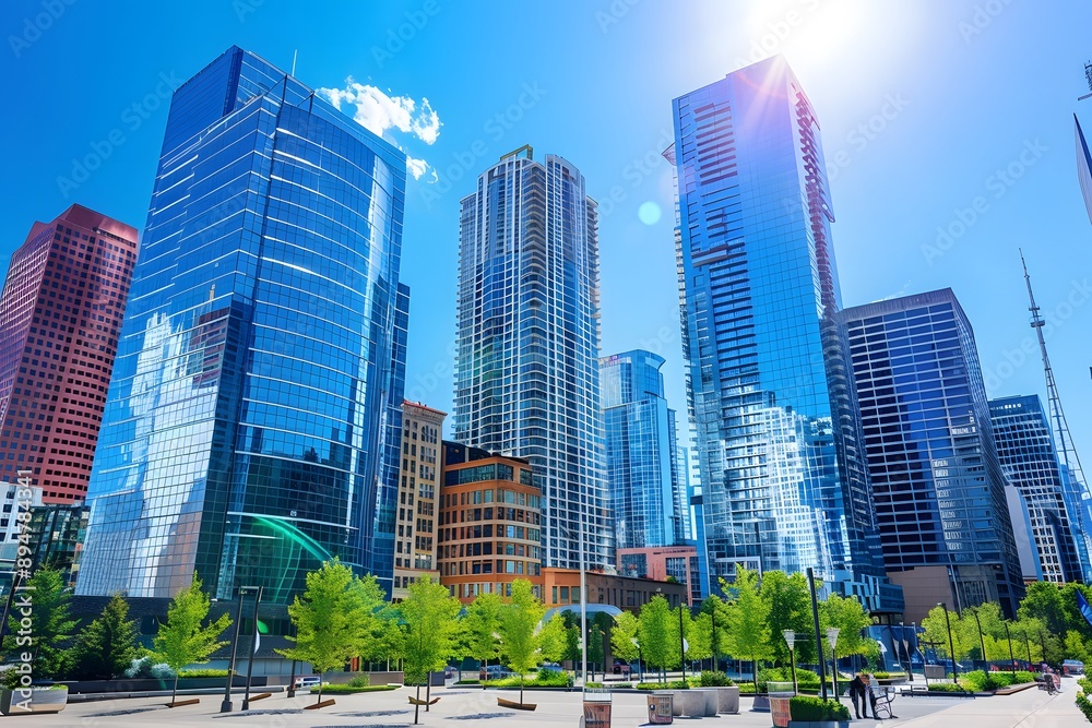 Modern Cityscape with Skyscrapers and Blue Sky Modern Cityscape with Skyscrapers and Blue Sky