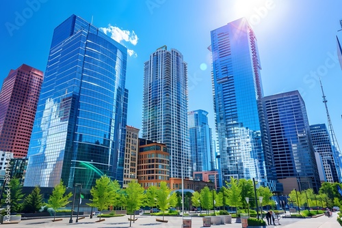 Modern Cityscape with Skyscrapers and Blue Sky