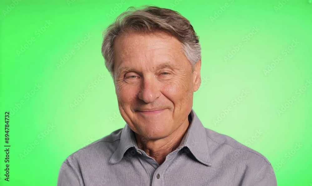 Portrait of a happy senior man smiling at the camera on a green background Portrait of a happy senior man smiling at the camera on a green background