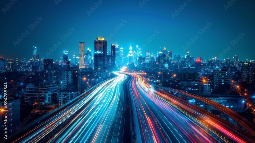 Fototapeta premium Cityscape Night Lights Time-lapse