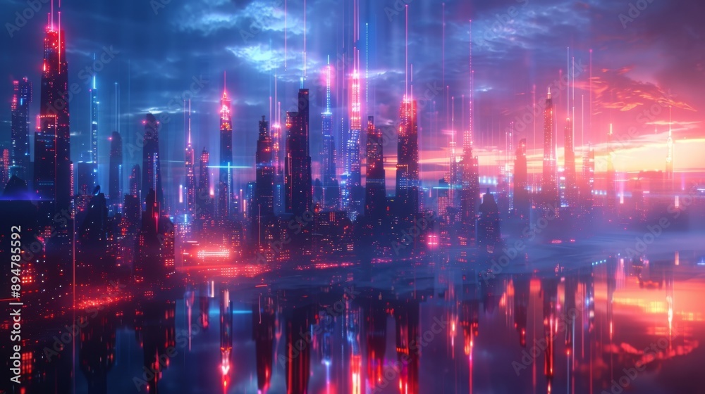 Futuristic Neon Cityscape at Sunset Futuristic Neon Cityscape at Sunset