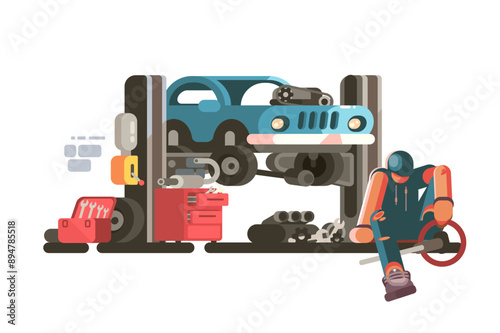 Car Mechanic Repairing Vehicle