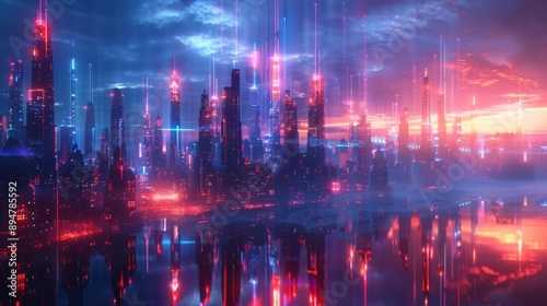 Futuristic Neon Cityscape at Sunset