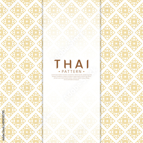 Seamless golden Thai pattern on a white background. The concept of traditional Thai cultural patterns. Vector illustration. Flat style design.