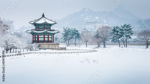 Wallpaper Mural A peaceful winter day at Gyeongbokgung Palace, with snow blanketing the ancient grounds. Torontodigital.ca