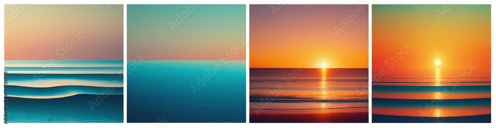 Fototapeta premium Summer backgrounds. Set of greative gradients in summer colors. Ocean horizon, beach and sunsets wallpaper.
